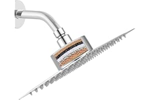 Katezon Filtered Shower Head, High Pressure Showerhead with Filter for Hard Water Remove Chlorine and Harmful Substances, 8″ Square Rain Shower Head (Chrome)