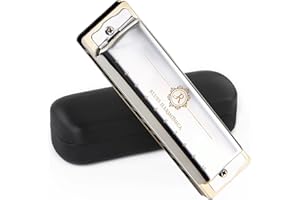 JDR North Harmonica Key of G 10 Holes 20 Tones Blues Harp Diatonic Mouth Organ Armonica with EVA Protective Case for Adults Beginner Professionals Intermediate Rock Jazz Gift Silver
