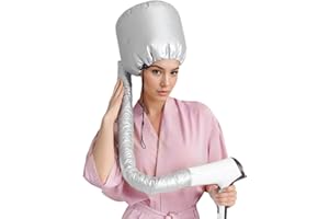JUGCUT Bonnet Helmet Hair Steamer Attachment Large Heated Cap, Hair Care Adjustable Soft Enhanced for Quick Dry, Stretchable and Extended Hose Length for Curling Deep Condition (Silver)