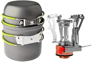 Shayson Outdoor Camping Cookware, Camping Cooking Set with Non Stick Pan, Pot and Stove, 1-2 People Camping Hiking Backpacking Cooking Stove Pot Combination Portable Field Tableware