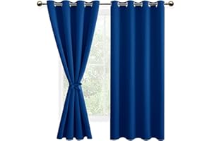 DWCN Lot de 2 Rideaux à Oeillets Décoration Chambre Fenetre, Rideaux Opaque Draperies Intérieurs avec Embrasses, 132x160 CM (Largeur x Hauteur), Bleu Roi