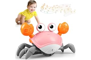 GOLMUD Krabbelnde Krabbe Baby Spielzeug Kinderspielzeug Sensor Interaktives Musikspielzeug mit automatischer Vermeidung von Hindernissen ab 1 2 3 Junge Mädchen Geschenke für ab 6 12 Monate Mädchen