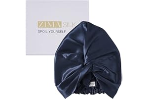 ZIMASILK 22 Momme 100% seda morera para el cuidado del cabello de las mujeres, envoltura de pelo de seda natural para dormir, capó de seda con elástico en la cabeza(1 unidad, azul marino)