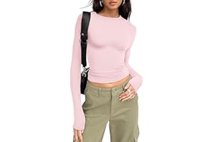 OOHOKAY Damen Langarmshirt Basic Oberteile Y2K Slim Fit Klassischer Tshirt Langärm Crop Tops