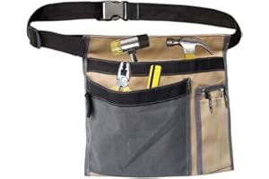 Cyleibe Tool Belt Pouch, 12OZ Multifunctional Canvas Waist Apron Tool pocket bags with Adjustable Belt Clip for Workshop Storage/Wood Working Tools/Screwdriver Pouch/Garden - Contrast Color Beige Grey