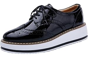 WUIWUIYU Women's Fashion Lace-up Platform Oxfords Brogues Shoes