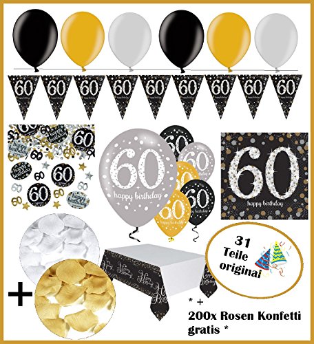 FesteFeiern® Swirl Dekoration Spiralen Set zum 60 Geburtstag | Hängedekoration 21 Teile gold schwarz silber | 60 Happy Birthday. - 6