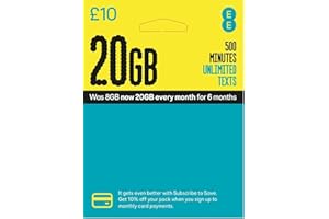 EE PAYG £10 Data Sim Includes £10 pre-paid credit, 20GB Data, 500 Minutes and Unlimited Texts
