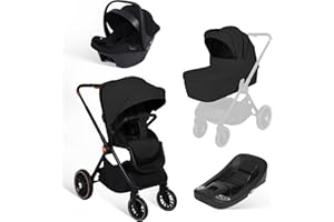 BabyVoyage 4 in 1 Kinderwagen 0-48 Monate, Buggy mit Zwei Umkehrbaren Schiebemodi, Rahmen Aluminiumlegierung, Vollfederung, 5 Punkt Sicherheitsgurt Ein-Klick-Faltdesign Buggy-Hohe Landschaft-Schwarz