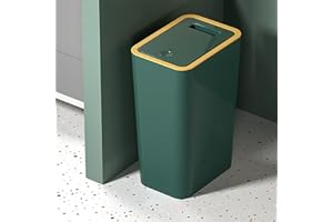 Sightday 9L Green Bin, Square Plastic Bin with Lid, Push Button, Dog Proof, Ideal for Kitchen, Bathroom, Bedroom, Office, Living Room, Toilet, Car (Green Bin)