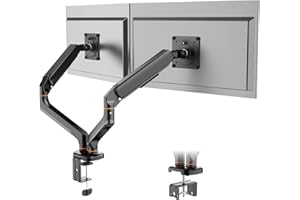 Ibergrif Supporto Doppio Monitor a Gas per Scrivania - Braccio Regolabile per 2 Schermi 13"-32", Altezza e Inclinazione Regolabile, Rotazione 360°, Carico 9kg, Base a C/foro per tavolo, VESA 75/100mm