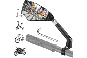 WAVATA Specchietto retrovisore per bicicletta elettrica, pieghevole Specchietto Bici, per manubrio da 20 – 23 mm, retrattile e regolabile a 360°, HD Superficie Specchio Extra Grande (Sinistra)