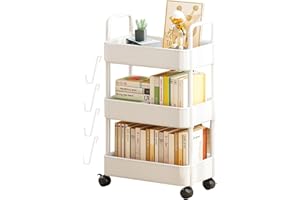 Amesor 3-poziomowy wózek do przechowywania – wózek kuchenny na kółkach | ruchomy wózek na przekąski | wielofunkcyjny regał do przechowywania z kółkami do kuchni, pralni, łazienki, salonu i biura