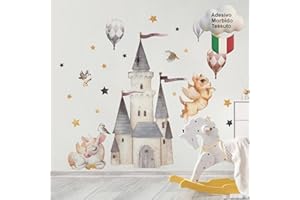 kina - Adesivo Murale Bambini Decorazione Parete Cameretta R00613 - Materiale Eco-Tessuto, Ecologico Anallergico, Riposizionabile, Effetto Carezza, Asilo Nido - Grafica Castello e Misura 120x50 cm