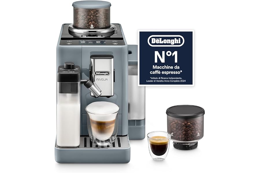 De'Longhi Revelia - Perfect Automatic Coffee Machine, Automatic Milk Cream Milk Frother, 16 Drinks in One Touch, Color Touch Display, Interchangeable Containers, Grey (EXAM440.55.G)