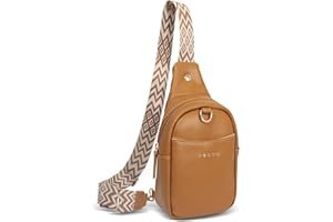 OSOCE Crossbody Bag for Women Leather Sling Belt Bag Small Shoulder Chest Bag Purses with Adjustable Guitar Strap Phone Cable Hole Fanny Pack Boho Style Cross Body Bags with for Ladies Shopping Travel