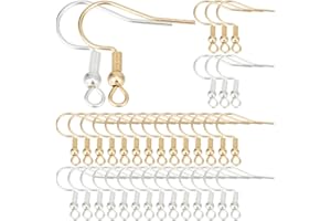 SUNNYCLUE 1 boîte 160 pièces Crochets de Boucles d'oreilles en Acier Inoxydable en Vrac Crochets de Boucles d'oreilles Fil Français avec Boule Bobine Fils Or et Argent Résultats 'H