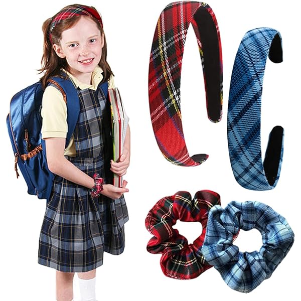 Bohue 4er-Set Rote Tartan-Stirnbänder – Schottisches Karo-Design, Dehnbar & Vielseitig Für Mädchen