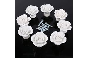 Auped 8pcs a forma di rosa in ceramica da cucina armadio cassetti pomoli maniglioni per decorare la casa (Bianco)