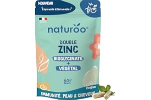 NATUROO NUTRITION Double Zinc : Bisglycinate & Zinc Végétal (Shiitake bio & basilic sacré bio) - 60 Gélules Vegan (2 mois) - Immunité, Peau, Cheveux, Fertilité, Vitamines B6 & B2 - Fabriqué en France