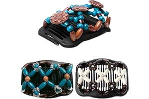 VQEOEOT 3PCS Peigne Magique, Peigne de Cheveux Extensible, Peigne à Cheveux Magique perlé, Peignes de Cheveux Extensible Double Clips, Pince Cheveux Femme pour Femme Fille, Clips Magic hair comb