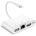 Adattatore per iPhone a HDMI 4 in 1 Lighting Digitale AV 1080p con 4K HDMI RJ45 Ethernet LAN cablata e USB Telecamera di Sinc