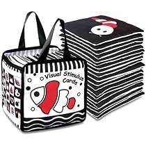 Livre En Tissu Pour Bébé – Cartes Noires Et Blanches De Stimulation Visuelle – Avec Sac De Rangement, Lavable