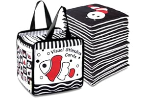 RUSPELA Libros sensoriales para bebés, Libro de Tela para recién Nacidos, Tarjetas de estimulación Visual, Juego de Libros de Tela Suave, Tarjeta con Bolsa de Almacenamiento para Tiempo de Barriga