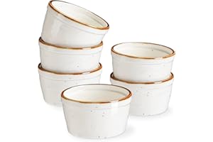 ONEMORE Ramekins - Set di 6 ciotole in ceramica da 170 ml, adatte per forno/microonde/lavastoviglie, per entrare, con macchie rustiche, smaltate lucide, colore: bianco crema