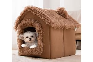 WAIGG KII Hundehaus, Haustierzelt, Hundehöhle, Bett für Katzen, warmes Haustier, Schlafhaus, Katzenhaus, Hundehütte, Haustiernest, faltbar, für den Innenbereich, Größe L, brauner Plüsch