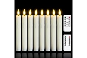 Mavandes candele tremolanti senza fiamma due remote, 19CM avorio a batteria LED finestra temporizzazione candele, set di 8 candele di plastica senza fiamma effetto cera(2,2 cm di diametro)
