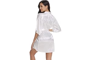 Vlazom Bride Robes Women's Kimono Robe Satin Bridesmaid Party Robes, Bridal Morning Robes with Gold Glitter or Rhinestones Size UK 6-24