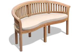 Jati Wimbledon Teak Garden Banana Bench with Cushion - 3-Seater, Delivered Ready Assembled (Natural)