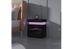 Senvoziii Nachtschrank Kommode mit 2 Schubladen Nachttisch Schubladen Schlafzimmer Hochglanz Beistelltisch RGB LED Beleuchtung - Schwarz