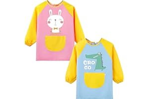 Panegy Kids Art Smocks, 2Pcs Waterprood Toddler Boys Girls Art Aprons, Children's Artist Painting Smocks, Long Sleeve Artist Painting Aprons For Kids Age 3-12