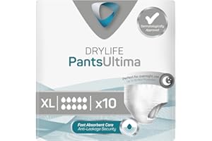Drylife Pants Ultima Disposable Pull-Up Unisex Incontinence Pants - 3000ml Absorbency, Overnight Protection, Anti-Leak Security, Breathable Material - Extra Large (1 Pack of 10)