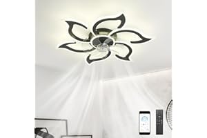 ‎LJX LJX Deckenlampe mit Ventilator Schwarz Leise Dc 88cm Deckenleuchte mit Ventilator Design 6800ml 6 Geschwindigkeiten Dimmbar Timer Memory-Funktion Blumen Ventilator Mit Licht Für Schlafzimmer