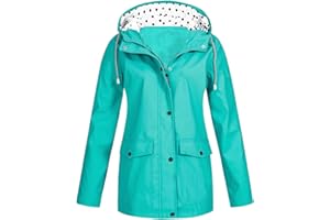 GENERIC Womens Breathable Lightweight Waterproof Jackets Solid Color Packable Rain Coat Hoody Windproof Hiking Outdoor Wear Plus Size Softshell Jacket Trench Coat for Women Uk