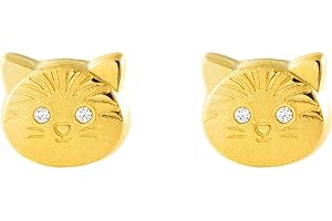 MONDE PETIT Boucles d'Oreilles Fille Enfant Chat Zircone Or Jaune 9 carats mates et brillantes - Certificat de Garantie - Mondepetit - 2672
