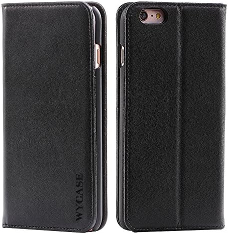 WYCASE® iPhone5 5S SE Genuine Leather Case,Flip Folio Book Cover with Stand Function, Card Slots &amp; ID Holder and Magnetic Closure full protection Black