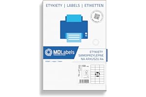MDlabels Etykiety samoprzylepne 70x37 mm na arkuszu A4 (2400 naklejek/100 arkuszy)- Uniwersalne Etykiety - Papier Matowy Możliwość Zadrukowania Do Kodów Kreskowych