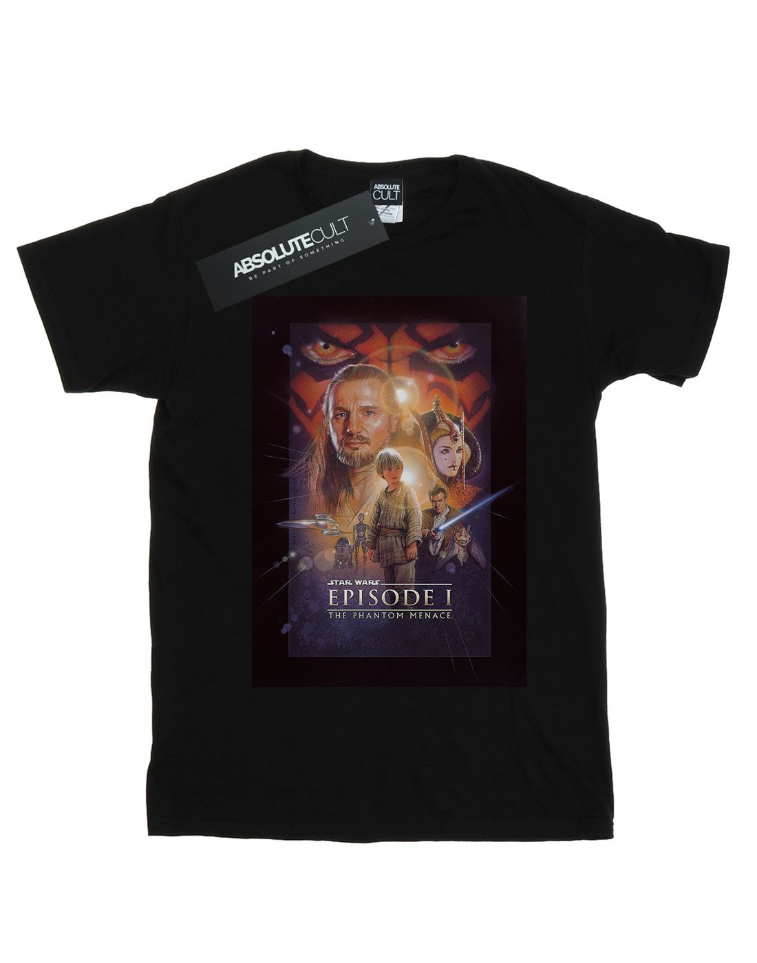 Absolute-Cult-Star-Wars-Damen-Episode-I-Movie-Poster-Boyfriend-Fit-T-Shirt-Schwarz-Large