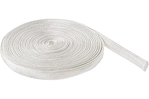 Rebower Vidrio Fibra Manguito Aislado Cable Protección Tubo [para Alta Temperatura Aplicaciones] - 16.4 Pies-7mm / Blanco