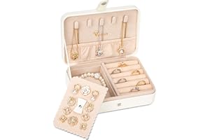 Voova Petite Boite a Bijoux Voyage, Boîte à Bijoux Femme Portable, Boite de Rangement Bijoux pour Bagues, Colliers, Bracelets, Cufflinks, Brooches, Pendants, Coffret Bijoux, Blanc