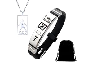 ANGYAOZ Kette Set, Armband + Fußball Nummer 7 Halskette für Männer, Silber Halskette Nummer 7 Fußball-Jersey-Anhänger für Fußballfans Mädchen Jungen Geschenk Kettenanhänger
