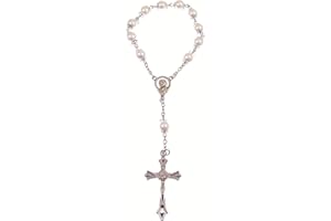 R. Heaven Pearly white 1 decade pocket rosary beads decenary + decorative caps Catholic