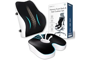 ‎TRAVEL EASE Travel Ease Zestaw Poduszki do Siedzenia i Poduszki Lędźwiowej z Pianka Pamięciowa, Ergonomiczny Komfort do Krzesła Biurowego, Samochodu, Domu i Podróży, Wsparcie dla Pleców i Pośladków, Czarny