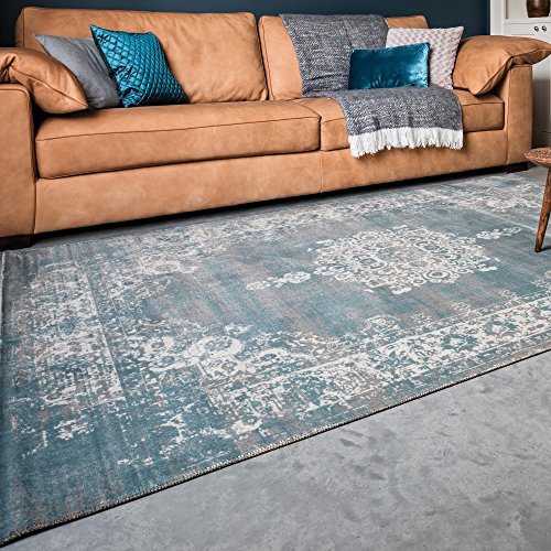 Teppichshop-Online – Teppich gewebt – Cool Vintage Medaillon – Dunkelgrau Dunkelblau – 80x150cm - 4