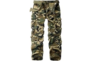 Aeslech Men's Cargo Work Combat Trousers Cotton Casual Military Camo Trousers with 8 Pockets