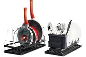 JEBELE Supporto Per Pentola E Padella, Espandibile Per 10 + Coperchi Per Pentole, 2 Semplici Metodi Fai Da Te, Parte Inferiore In Gomma Progettata Per Dispensa, Utensili Da Forno, Organizer Per